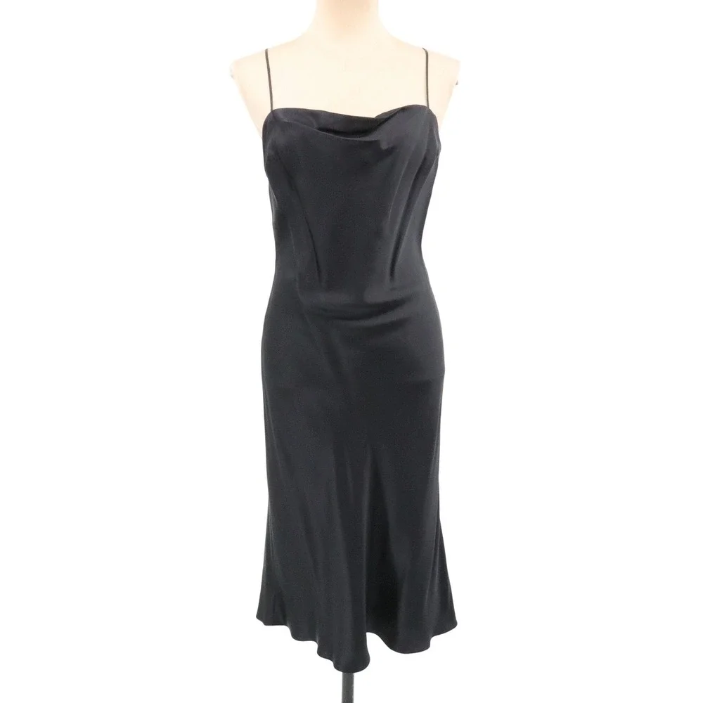 Rimini by‎ Shaw Silk Midi Slip Dress Cowl Neck Black Size 8 - Picture 2 of 10